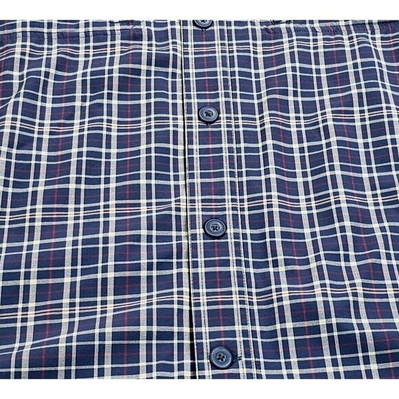 Duluth Size Large Mens Navy Tan Red Check Zip Pocket Back Vent Button Down Shirt - Picture 9 of 11